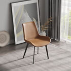 2 Set Modern Dining Chairs Pu Leather Accent Kitchen Side Chairs Metal Leg Brown