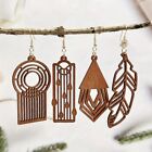 Wood Cut Out Earrings Tribal Unique Artistic Lightweight Dangle Jewelry