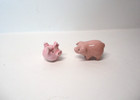 2 Vintage Miniature Pottery Pig  Figurines  Pink Farm Animal Doll House