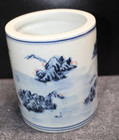Blue   White Porcelain Mountains Scenery Painted Large Brush Holder Pot