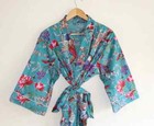 Indian Bird Printed 100  Cotton Robe Long Kimono Sleepwear Night Kimono Dress