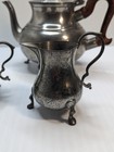 Vintage Williamsburg Stieff Pewter Tea Pot Creamer And Sugar Set Wood   read  