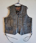 Antelope Creek Leather Vest Mens Medium Lace Up With Harley Davidson Logo Patch