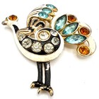 Vintage Figural Bird Brooch Enamel Rhinestone Peacock Pin 1940s