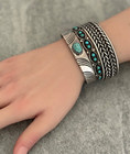 Old Vintage Native American Navajo Double Rope Sterling Silver Bracelet 50 g