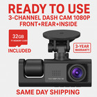 3-lens Dash Cam 1080p Hd Camera Dash Came Night Vision   32gb Tf Card Included