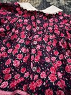 Vintage Rose Dress Black pink Floral Print Smocked Front Embroidered Collar