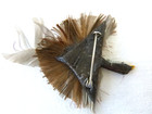 Rare Vintage Artisan Pheasant Bird Pin Made W real Pheasant Feathers   Leather