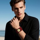  Vintage Punk Leather Watch For Men  Retro Steampunk Hip-hop Wide Band Cuff Red