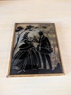 Vtg Reverse Painted Silhouette Convex Bubble Glass Picture 5x4 Courting Couple