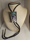 Southwestern Turquoise Silver Tone Bolo Tie  Rectangle Inlay  Adjustable  Men s