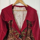 Vintage Handmade Blazer Womens Size Large Red Tapestry Casual 90s Granny Preppy