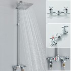Chrome Outdoor Shower Fixture System Rain Head Exposed Shower Faucet Kit W valve