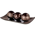Home Decor Tray   Orb Set Decorative Centerpiece Balls Coffee Table Accent Brown