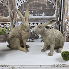 Rustic Weathered Gold Speckle Garden Bunny Rabbit Figurine Statue Set Of 2