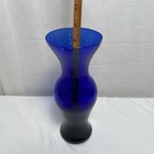 Vintage Cobalt Blue Hour Glass Shape Wide Mouth Glass Vase 9   x3   