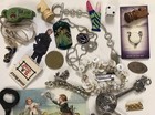 Vintage Junk Drawer Lot Coins  Spoons  Jewelry  Dice  Keychains  Collectibles D1