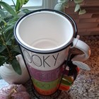Rae Dunn Halloween 4 Stacked Coffee Mugs W Wire Rack Spooky  Wicked  Boo  Treats