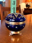 Antique Moser Glass Vanity Powder Jar Jewelry Trinket Box Hand Painted Ename