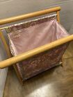 Vintage Knitting Sewing Crochet Caddy Basket Yarn Floral Bag Folding Wood Frame