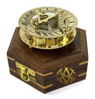 Sundial Clock Brass Compass Wood Box Gift Antique Decor Nautical Compass Sailor