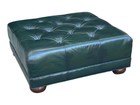 Vintage Green Leather Tufted  Ottoman
