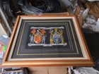 Framed Embroidered Double Coat Of Arms Hines   Busciglio 29x25  Framed Art