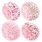 1x Women s Waterproof Shower Cap     3-layer Terry Lined  Reusable Bath Hair Cover