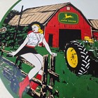 Vintage John Deere Pin Up Porcelain Sign - Barn Tractor Farm Girl Sign