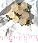 Rare Antique Export Chinese Beige Stone Bead Necklace Blue Enamel Floral Shou
