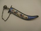 Antique Vintage Sterling Silver Brooch Pin Sword Painted Porcelain Hunting Scene