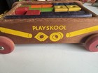 Vintage 1950s Playskool Wooden Colorol Wagon And Blocks Pull Toy