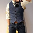 Mens Retro Tweed Vests Herringbone Wedding Vintage Groomsman Waistcoats M L Xl