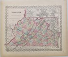 Original 1855 Colton s Hand Colored Map Of Virginia