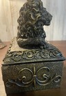 Vintage Style Lying Lion Trinket Jewelry Box Gold Gilt Heavy Resin