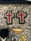 Knights Templar Masonic Sword Belt Leather W metal Buckle  Chains  Patches Lot