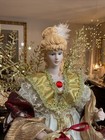 Victorian Christmas Angel Tree Topper Ivory Gold Embroidered Porcelain Face 17   