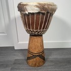 Vintage Djembe African Drum Tribal Musical Instrument Hand Carved Large Display