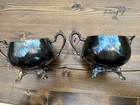 Vintage Oneida Silverplate Creamer Sugar Bowl Set Footed Ornate Handles
