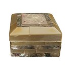 Vintage Carved Abalone   Mother Of Pearl Inlay Jewelry Trinket Box Hinged Lid