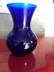Beautiful Vintage Blue Glass Vase 7 In Tall Great Condition   L Marked On Bottom