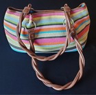 Sears Striped Multi Color Handbag Tote Purse Twisted Handles
