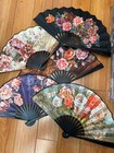 Set Of 6  Wood Flower Floral Vintage Wooden Folding Hand Fan Both Side 10  X 18 