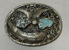 Antique Handmade Native American Navajo Turquoise Sterling Silver Belt Buckle