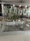 Pair Clear Glass Hurricane Vases 10    X 5 5    Footed Pedestal Wedding Centerpiece