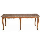 French Antique Carved Walnut Marble Top Low Coffee Cocktail Table