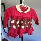 Vintage Red Polka Dot Dress Embroidered Floral Ruffle Hem Girls Toddler