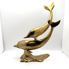 Vintage Gatco Solid Brass Double Dolphin Sculpture Swivel Base Korea 12 5 