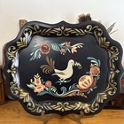 Vtg Hand Painted Folk Art Toleware Large 19    Serving Tray Bird Floral Primitive