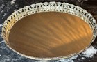 Vtg Oval Mirrored Vanity Dresser Tray Ornate Filigree Silver Tone Metal 12 5   x9   